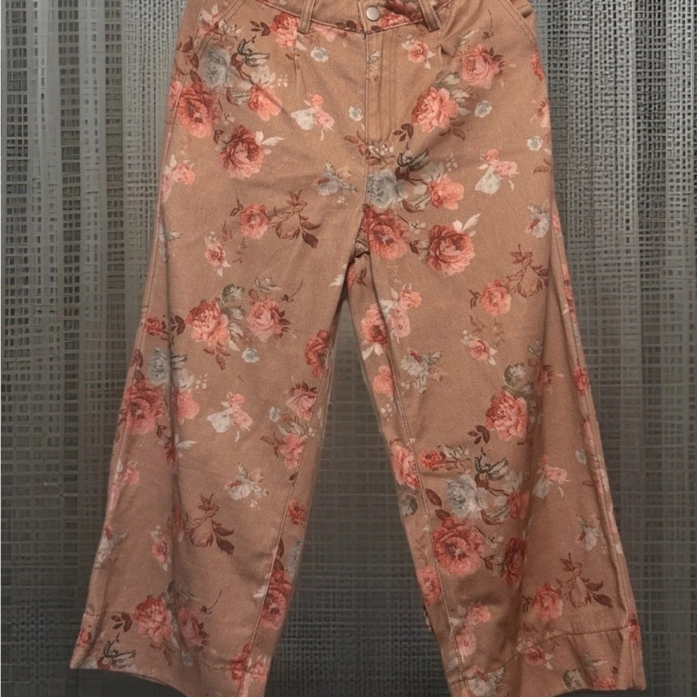 NWOT Floral Wide-Leg Women’s Pants - Peach Rose Print
